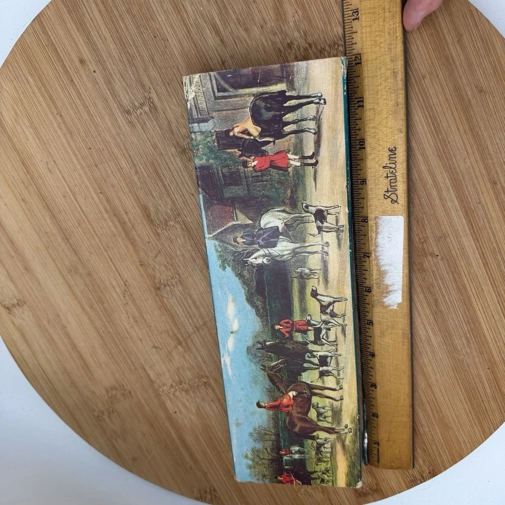 Vtg horse & hound fox hunting scene long‎ fireplace match striker box Man Cave